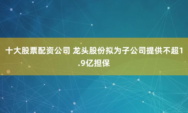 十大股票配资公司 龙头股份拟为子公司提供不超1.9亿担保