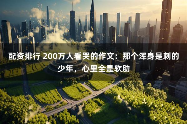 配资排行 200万人看哭的作文:那个浑身是刺的少年,心里全是软肋